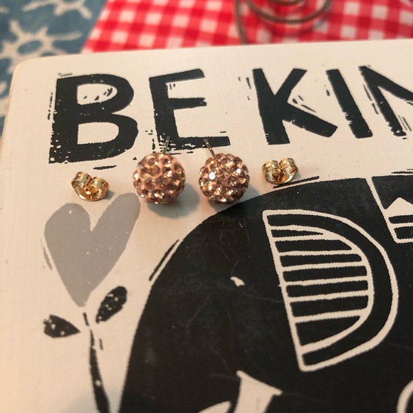 14k Gold Stud Earrings with Pink Crystals - Picture 2 of 6